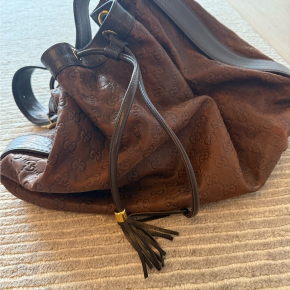 Vintage Gucci GG Monogram Brown Leather Shoulder Bag - Picture 5 of 9